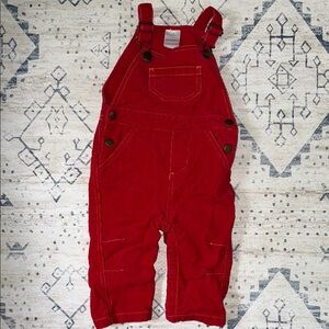 Hanna Andersson Bright Red Corduroy Overalls with Contrast Stitching